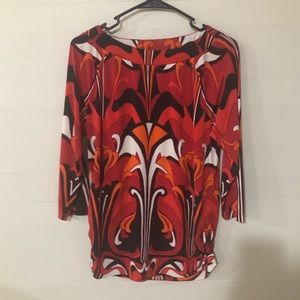 Chico's Abstract Printed Blouse Boat Neck SZ 1 Med